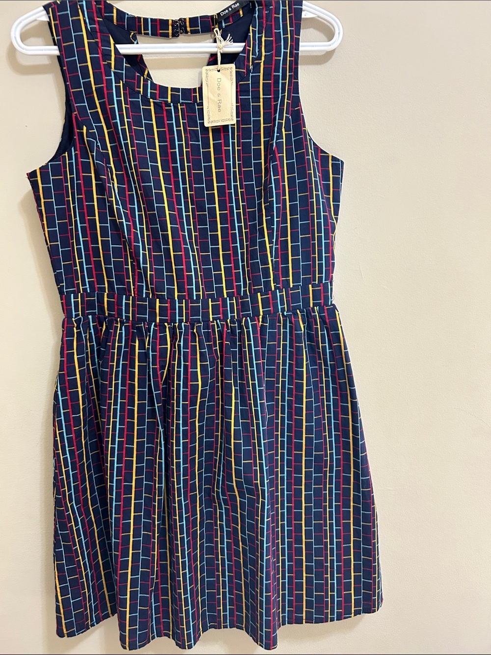 Doe and Ray Navy Multi-Stripe A-Line Dress